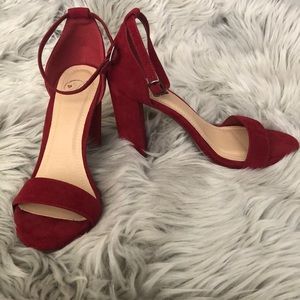 Red suede heels